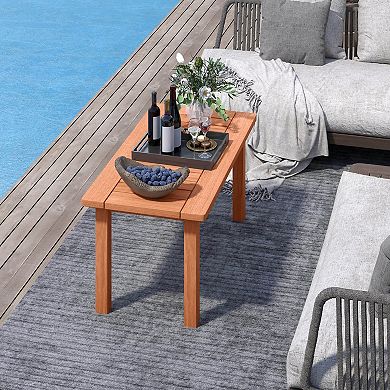 Costway 35.5" Wooden Coffee Table with Slatted Tabletop Rectangular Outside Table for Deck