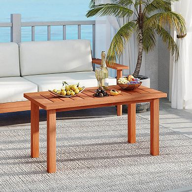 Costway 35.5" Wooden Coffee Table with Slatted Tabletop Rectangular Outside Table for Deck
