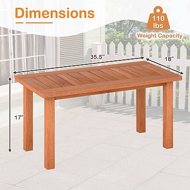 Costway 35.5" Wooden Coffee Table with Slatted Tabletop Rectangular Outside Table for Deck