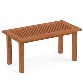 Costway 35.5 Inch Outdoor Coffee Table with Slatted Top, Teak Oil Finish for Deck, Garden