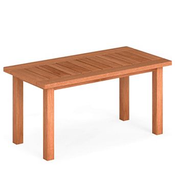 Costway 35.5 Inch Outdoor Coffee Table with Slatted Top, Teak Oil Finish for Deck, Garden