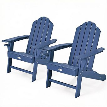 Costway 2 pc Patio Adirondack Chair Weather Resistant Garden Deck with Cup Holder Navy