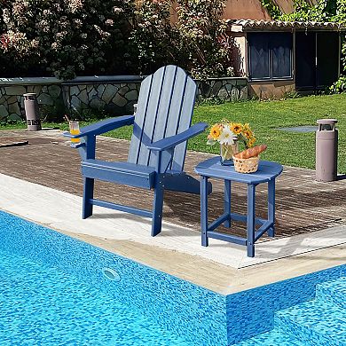 Costway 2 PCS Patio Adirondack Chair Weather Resistant Garden Deck with Cup Holder Navy