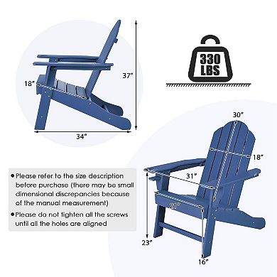 Costway 2 PCS Patio Adirondack Chair Weather Resistant Garden Deck with Cup Holder Navy