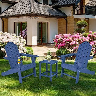 Costway 2 PCS Patio Adirondack Chair Weather Resistant Garden Deck with Cup Holder Navy
