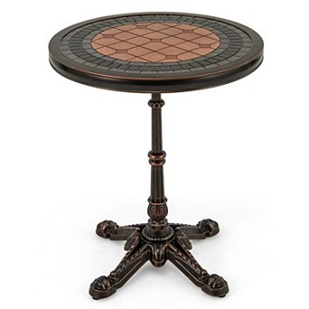 Costway 32" Patio Dining Table with 1.6" Umbrella Hole & Lid DPC Tabletop for Backyard