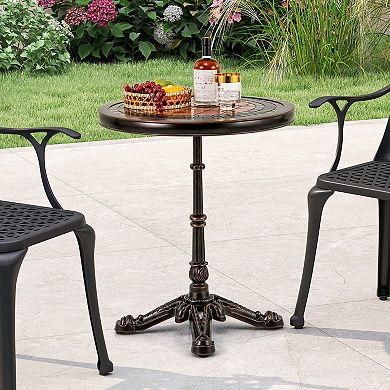 Costway 32" Patio Dining Table with 1.6" Umbrella Hole & Lid DPC Tabletop for Backyard