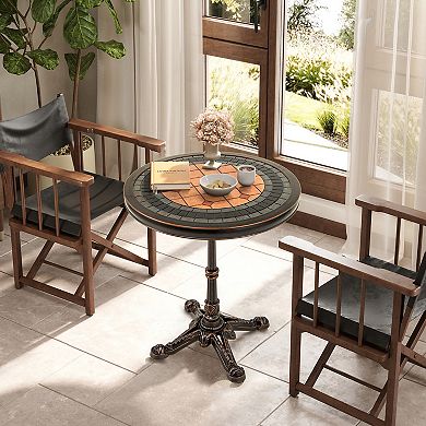 Costway 32" Patio Dining Table with 1.6" Umbrella Hole & Lid DPC Tabletop for Backyard