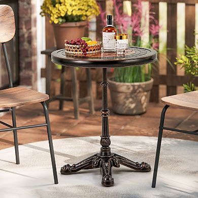 Costway 32" Patio Dining Table with 1.6" Umbrella Hole & Lid DPC Tabletop for Backyard