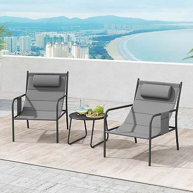 Costway 3 PCS Outdoor Bistro Set Breathable Seat Fabric & Cozy Headrest Metal for Yard
