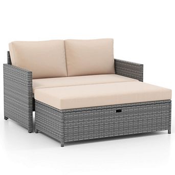 Costway 2 pc Patio Loveseat with 31 Gal Multifunctional Storage Ottoman and Soft Cushions