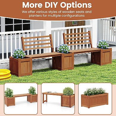 Costway 2 PCS Planter Box with Bench 2 Open-ended Planter Boxes Slat Backrest for Patio