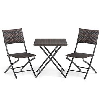 Costway 3 pc Rattan Bistro Set with Wicker Seat & Tabletop for Backyard, Garden, Balcony