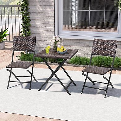 Costway 3 PCS Rattan Bistro Set with Wicker Seat & Tabletop for Backyard, Garden, Balcony