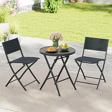 Costway 3 PCS Folding Patio Bistro Set with Tempered Glass Coffee Table & 2 Patio Chairs