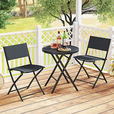 Costway 3 PCS Folding Patio Bistro Set with Tempered Glass Coffee Table & 2 Patio Chairs