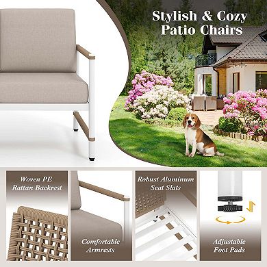 Costway 2 PCS Patio Sofa Set with Thick Cushions Modern Bistro Set for Poolside