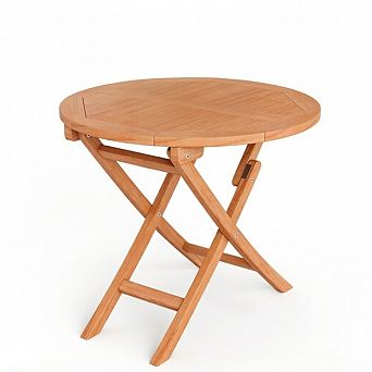 Costway 31.5'' Patio Round Folding Dining Table Solid Indonesia Teak Wood Natural Outdoor Portable