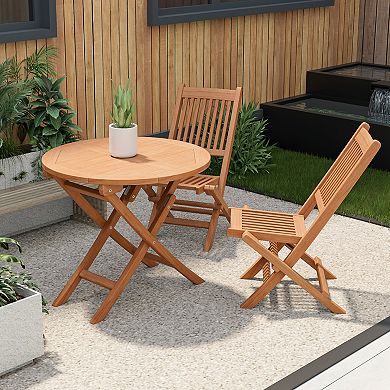 Costway 31.5'' Patio Round Folding Dining Table Solid Indonesia Teak Wood Natural Outdoor Portable