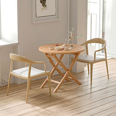 Costway 31.5'' Patio Round Folding Dining Table Solid Indonesia Teak Wood Natural Outdoor Portable