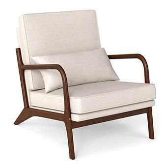Costway 1 pc Modern Accent Chair Upholstered Leisure Armchair with Rubber Wood Armrests & Legs