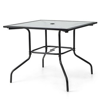 Costway 35'' Patio Dining Table Tempered Glass Top Bistro Table with 1.5'' Umbrella Hole