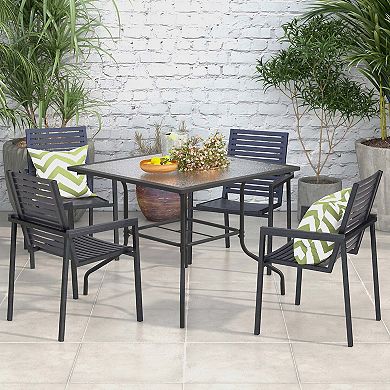 Costway 35'' Patio Dining Table Tempered Glass Top Bistro Table with 1.5'' Umbrella Hole