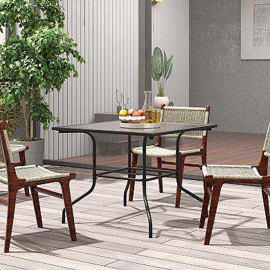 Costway 35'' Patio Dining Table Tempered Glass Top Bistro Table with 1.5'' Umbrella Hole