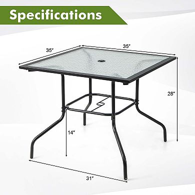 Costway 35'' Patio Dining Table Tempered Glass Top Bistro Table with 1.5'' Umbrella Hole