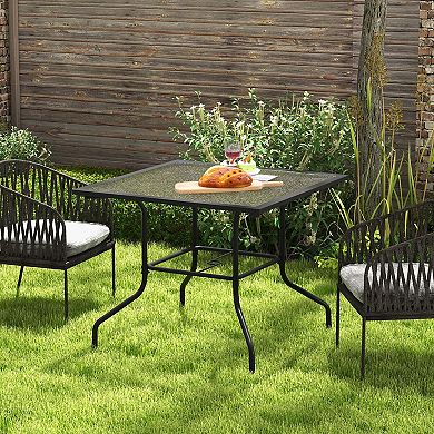 Costway 35'' Patio Dining Table Tempered Glass Top Bistro Table with 1.5'' Umbrella Hole