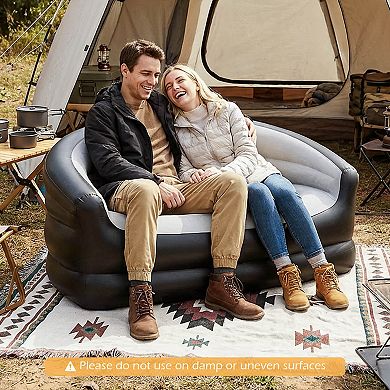 Costway 2-Seater Inflatable Couch with Flocked Surface & Repair Patches for Pop Up Camping