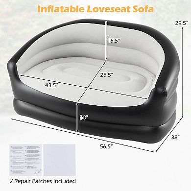 Costway 2-Seater Inflatable Couch with Flocked Surface & Repair Patches for Pop Up Camping