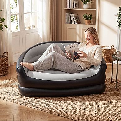 Costway 2-Seater Inflatable Couch with Flocked Surface & Repair Patches for Pop Up Camping
