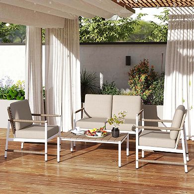 Costway 2 PCS Patio Furniture Set Loveseat Sofa with Coffee Table Thick Cushions
