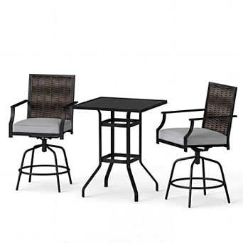 Costway 3 pc Outdoor Swivel Bar Set,High Top Patio Bar Table and Rattan Wicker Chair