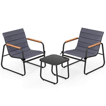 Costway 3 pc Patio Bistro Set with Cushions & Tempered Glass Coffee Table for Balcony, Lawn