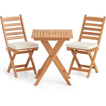 Costway 3 pc Folding Bistro Set with Removable Seat Cushions Outdoor Table and Chairs