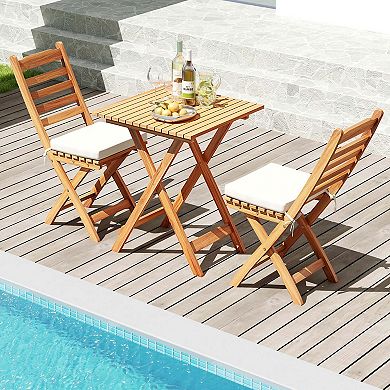 Costway 3-Piece Folding Bistro Set with Removable Seat Cushions Outdoor Table and Chairs
