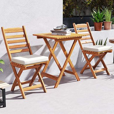 Costway 3-Piece Folding Bistro Set with Removable Seat Cushions Outdoor Table and Chairs