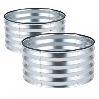 Costway 2 Pack Galvanized Raised Garden Bed Kit with Open-Ended Base for Vegetables Flowers