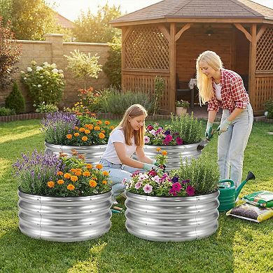 Costway 2 Pack Galvanized Raised Garden Bed Kit with Open-Ended Base for Vegetables Flowers