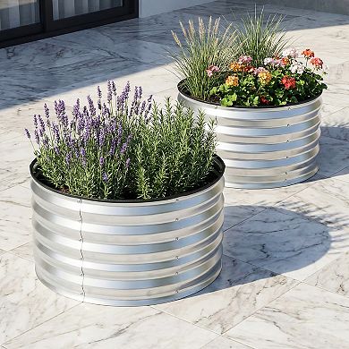 Costway 2 Pack Galvanized Raised Garden Bed Kit with Open-Ended Base for Vegetables Flowers