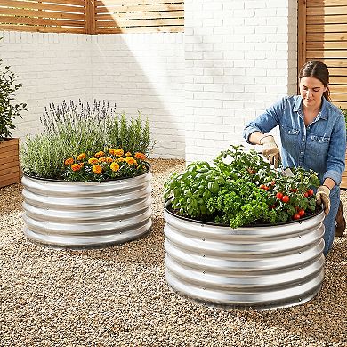 Costway 2 Pack Galvanized Raised Garden Bed Kit with Open-Ended Base for Vegetables Flowers