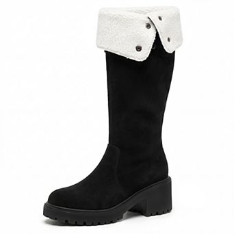 Women's Fold Down Chunky Heel Side Zipper Knee High Boots
