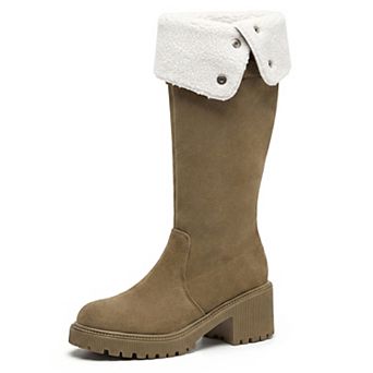 Women's Fold Down Chunky Heel Side Zipper Knee High Boots