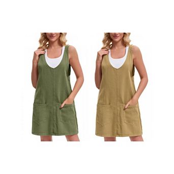 2 Packs Women's Denim Overalls Roller Romper Loose Casual Sleeveless Pinafore Mini Dresses