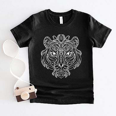 Tiger Face Mandala - Youth Short Sleeve Graphic T-Shirt