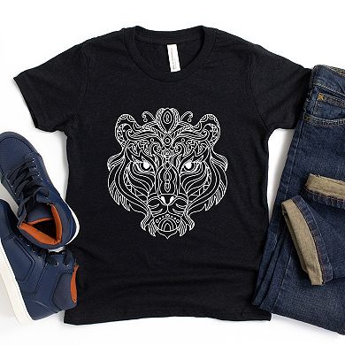 Tiger Face Mandala - Youth Short Sleeve Graphic T-Shirt