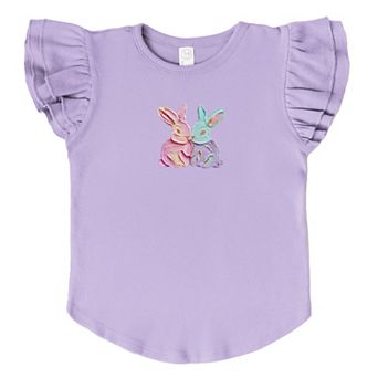 Two Bunnies Paint Print - Flutter Sleeve Graphic T-Shirt