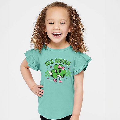 Six Seven Clover Bow - Flutter Sleeve Graphic T-Shirt